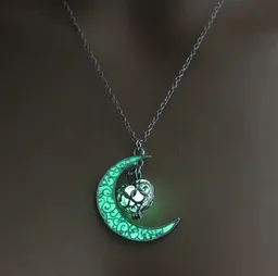 Joyería Vintage Colgante Luna Brillante Verde Cadena Larga