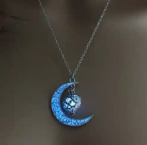 Joyería Vintage Colgante Luna Brillante Azul Cadena Larga