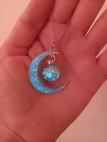 Joyería Vintage Colgante Luna Brillante Azul Cadena Larga