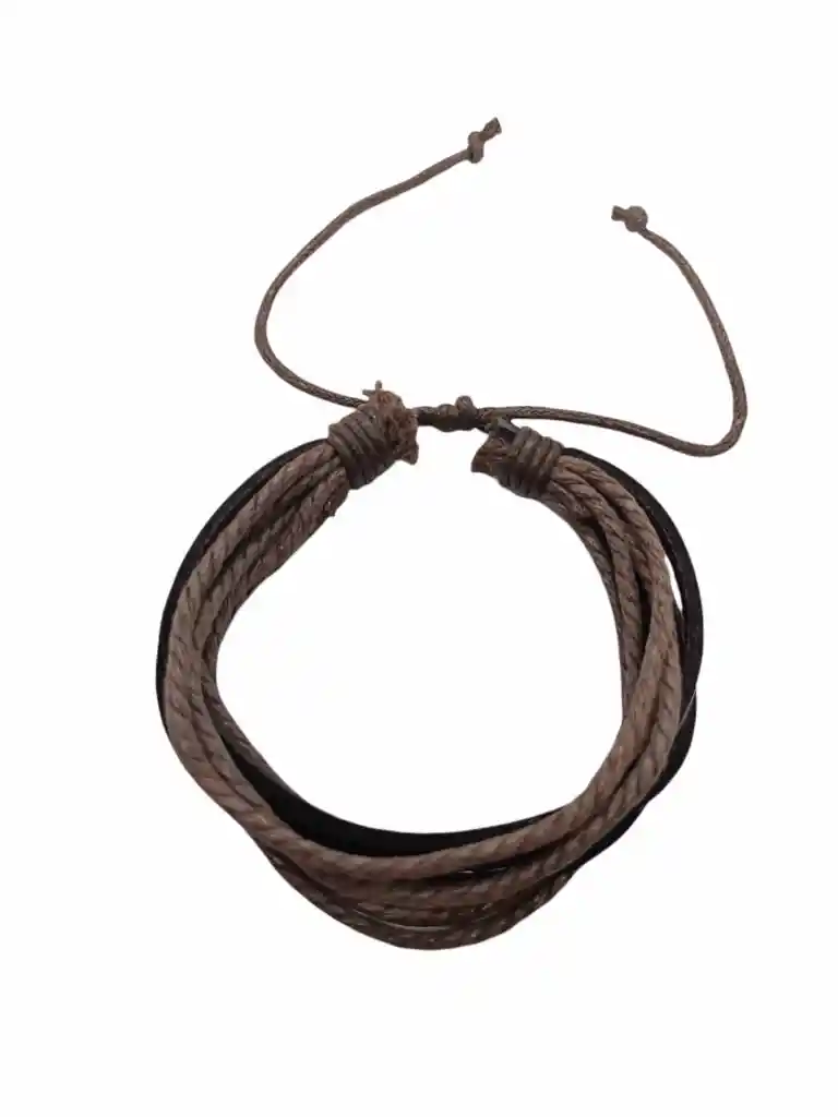 Pulsera De Cuero Y Cuerda Trenzada Marron Ajustable