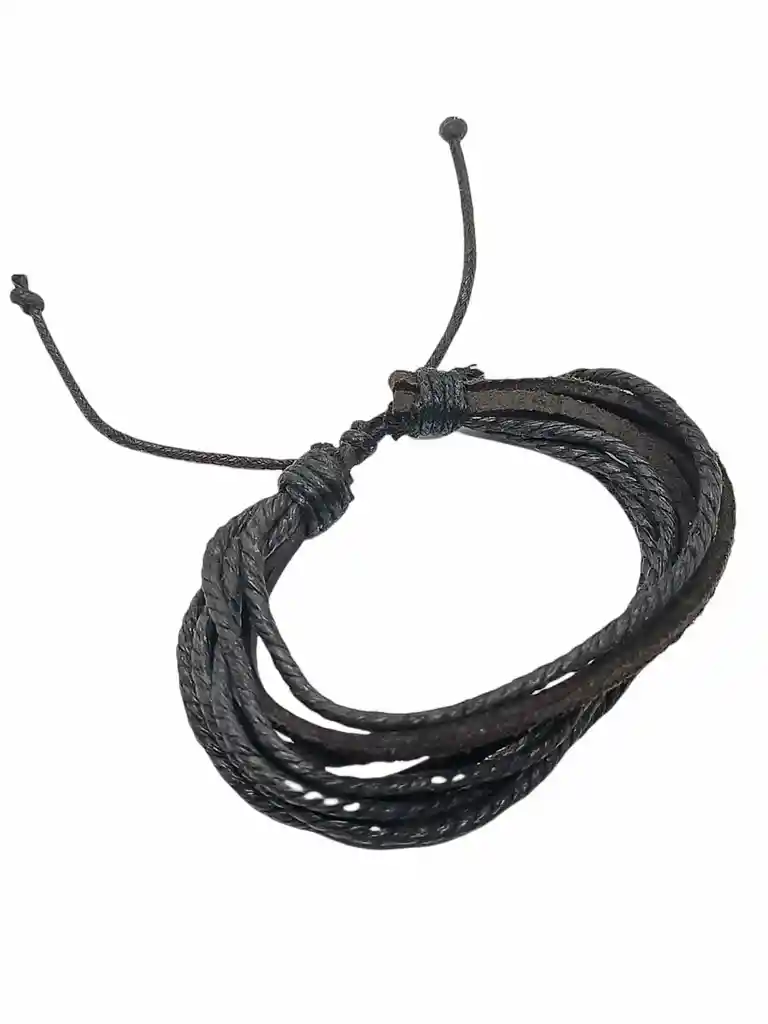 Pulsera De Cuero Y Cuerda Trenzada Negra Ajustable