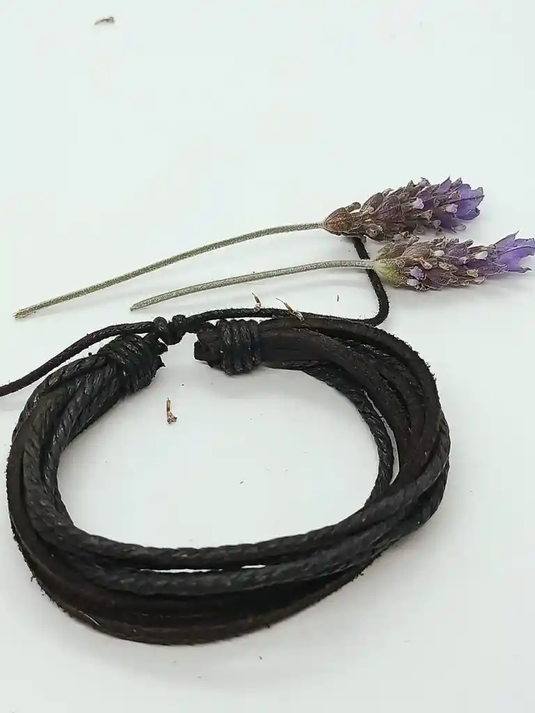 Pulsera De Cuero Y Cuerda Trenzada Negra Ajustable