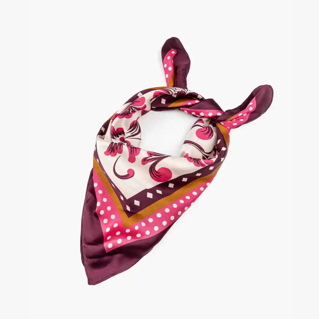 Pañuelo Mujer Flores Puntos Burdeo