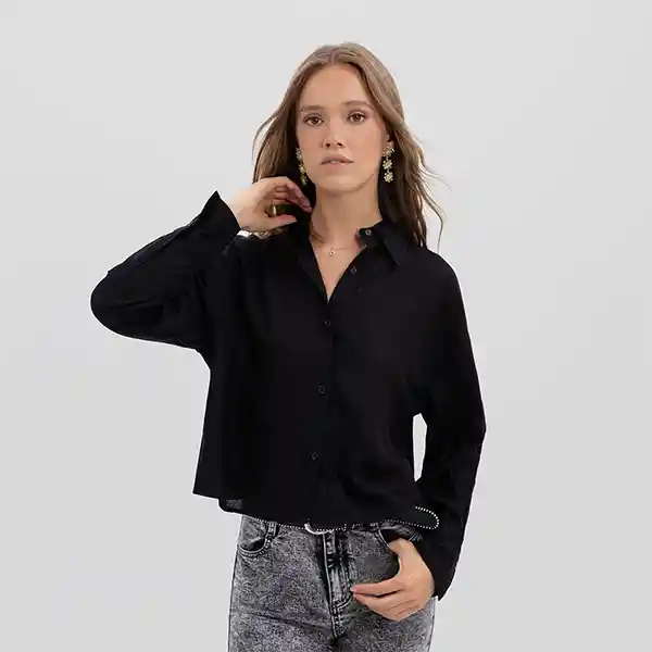 Blusa Manga Larga Lino Negro S Raindoor