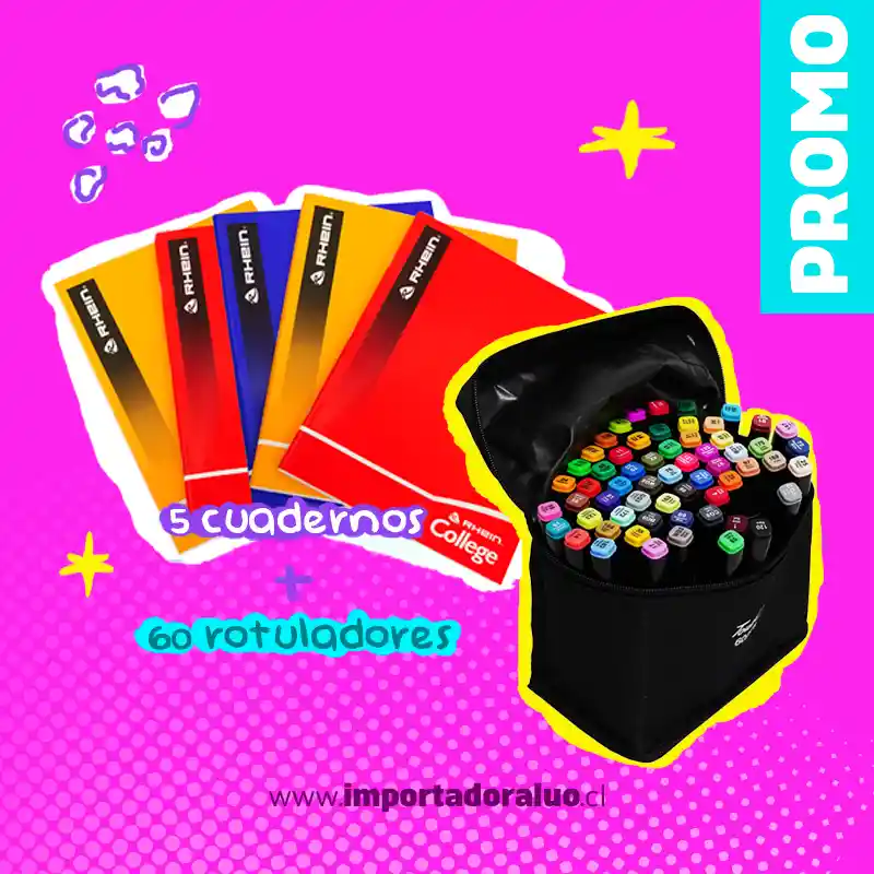 Pack De 5 Cuadernos Collage De 80 Hojas + Rotulador De 60 Piezas