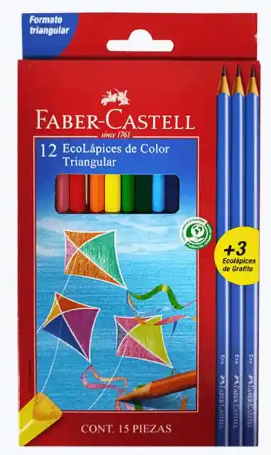 Ecolapiz 12 Colores Largos Triangular + 3 Grafito Faber Castell