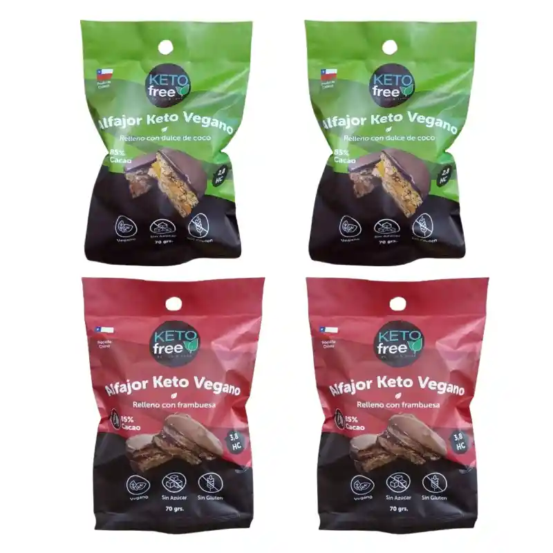 Keto Free- Pack X4 Alfajor Dulce De Coco (2) Y Alfajor Frambuesa (2)