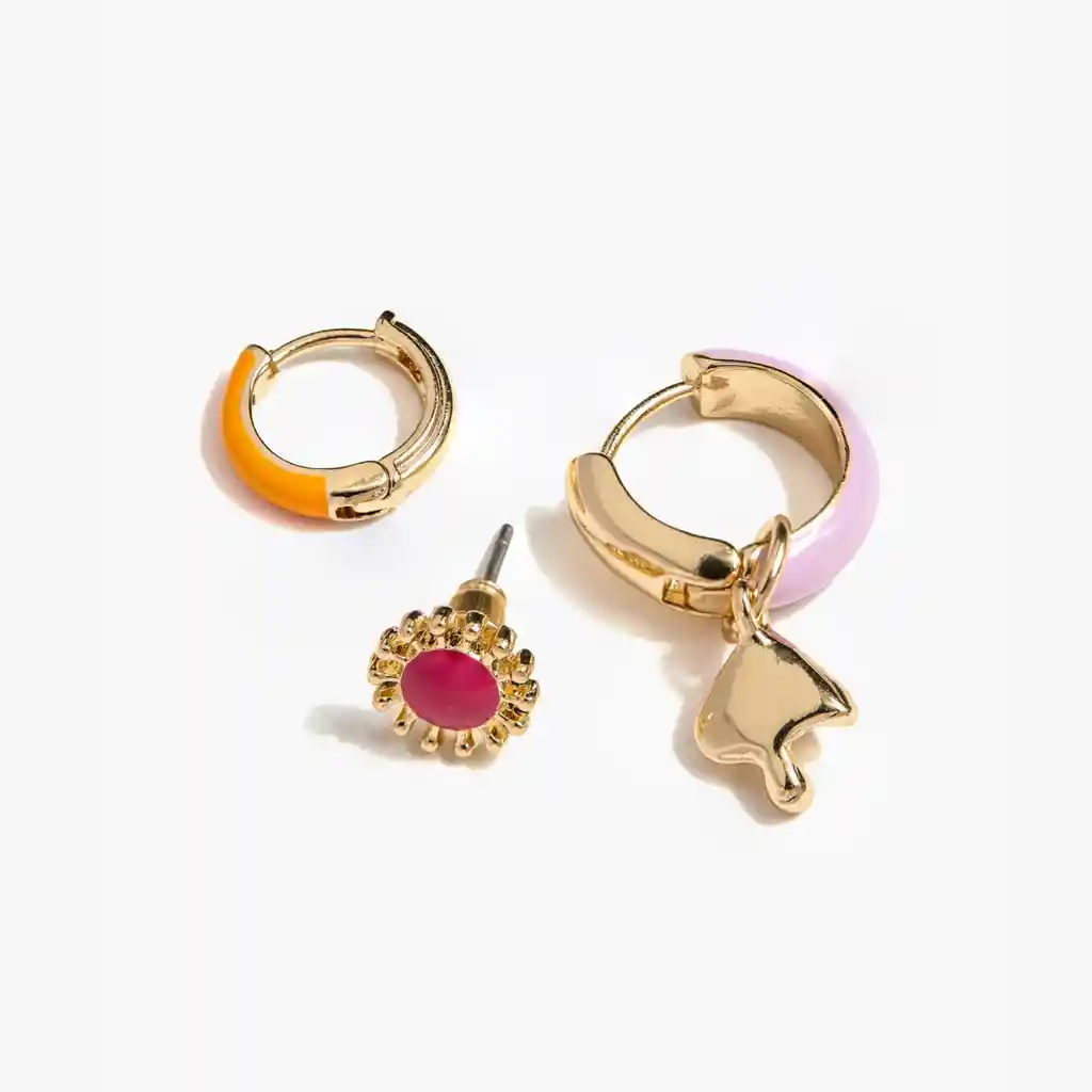 Set Aros Mujer Con Charm Dorado
