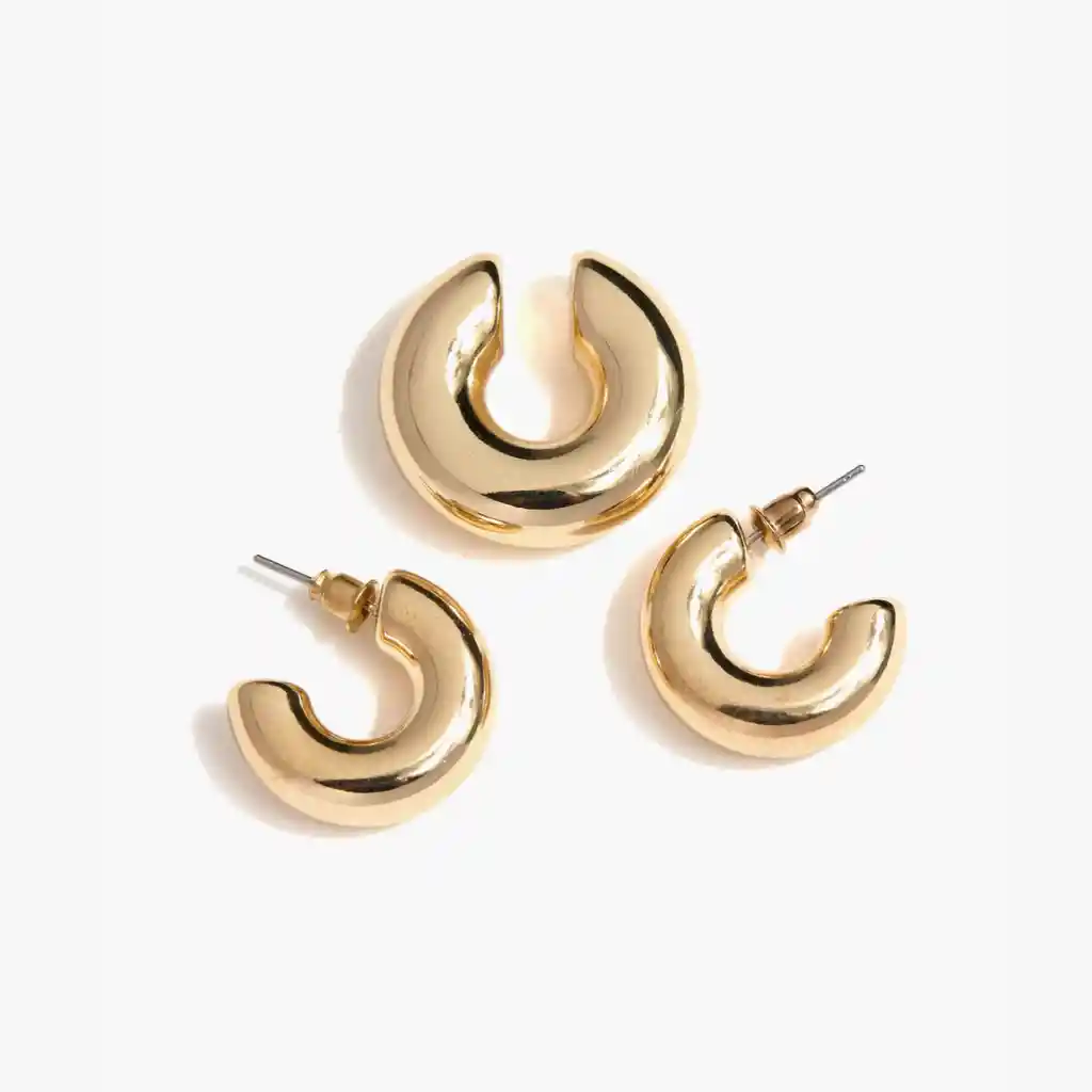 Set Aros Mujer Y Maxi Cuff Dorado