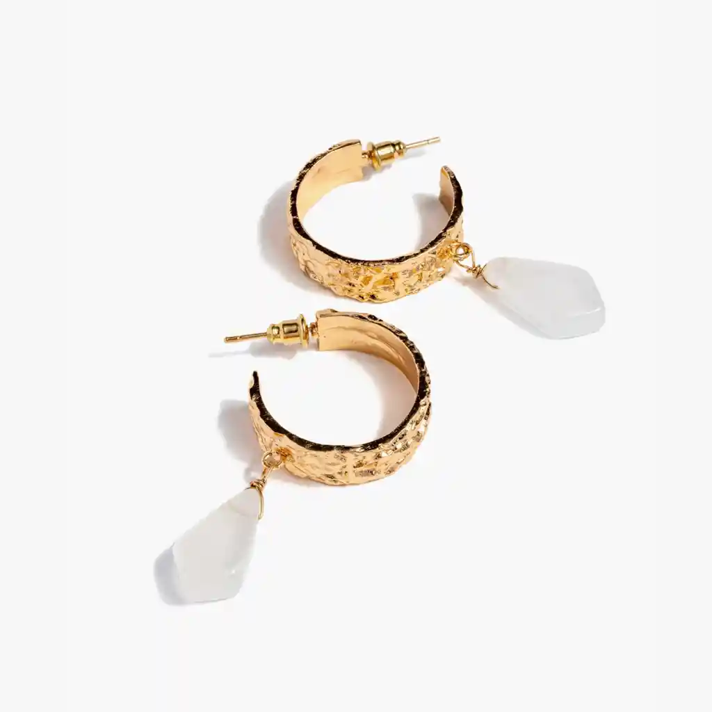 Aros Mujer Argollas Con Piedra Dorado