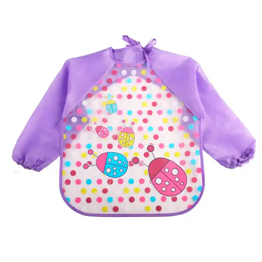 Babero Impermeable Bebe Pechera Niño Ajustable Con Mangas (chinitas Lila)