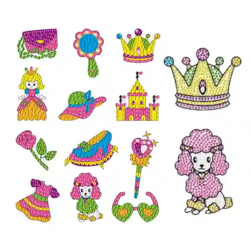 Kit Stickers Pintura Con Diamantes - Perrita Princesa Papaya