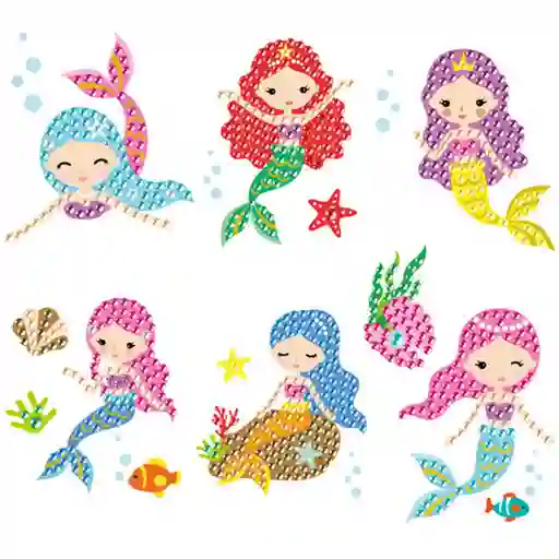 Kit Stickers Pintura Con Diamantes - Sirenas Papaya