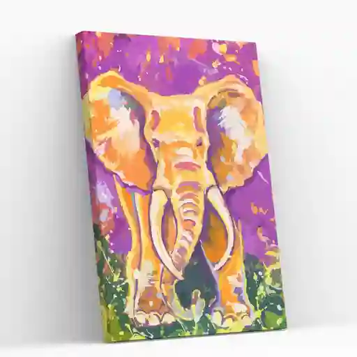 Pintura Por Números 25x35cm En Bastidor Elefante Colorido - Painting By Number Papaya