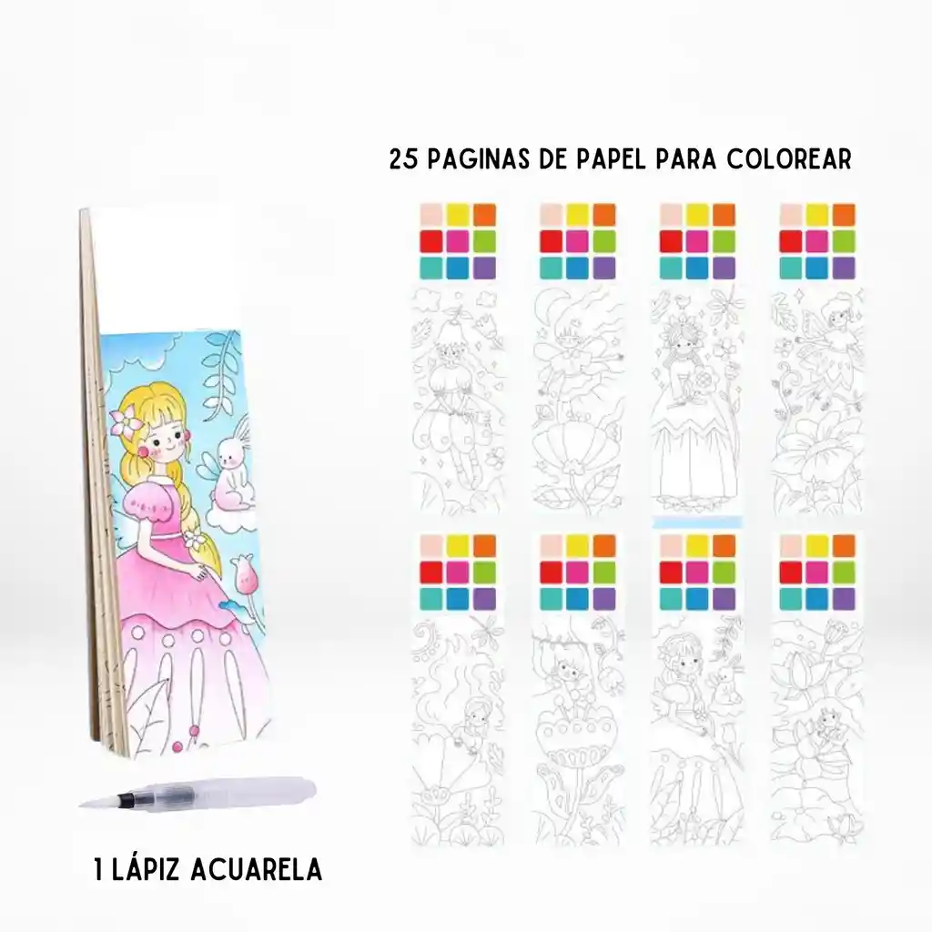 Libro De Acuarela Para Colorear De Bolsillo - Princesas Papaya