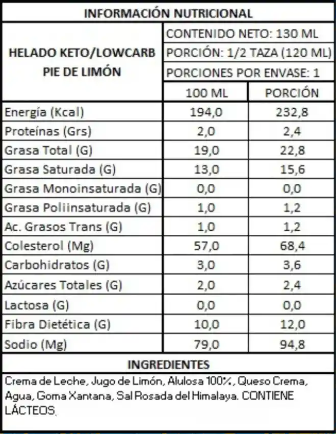 Helado Pie De Limón Keto 130g Quinto Pino