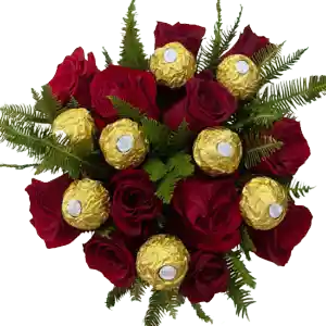 Ramo De 12 Rosas Con 8 Bombones Ferrero Rocher