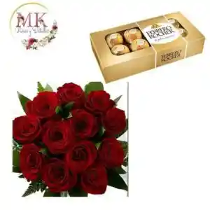 Ramo 12 Rosas Y Bombones Ferrero Rocher 100 Grs