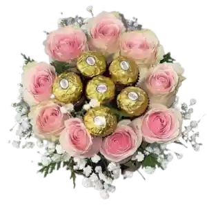 Ramo De 9 Rosas Rosadas Y 6 Bombones Ferrero Rocher