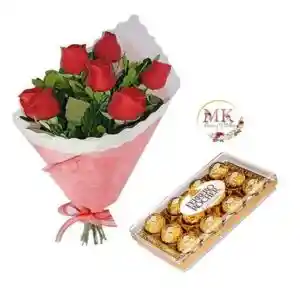 Ramo De 6 Rosas Y Bombones Ferrero Rocher 150grs