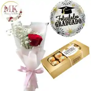 Rosa Decorada, Bombones Ferrero Rocher 100grs Y Globo