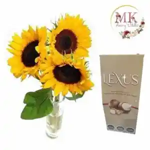 Florero De 3 Girasoles Con Bombones Lexus