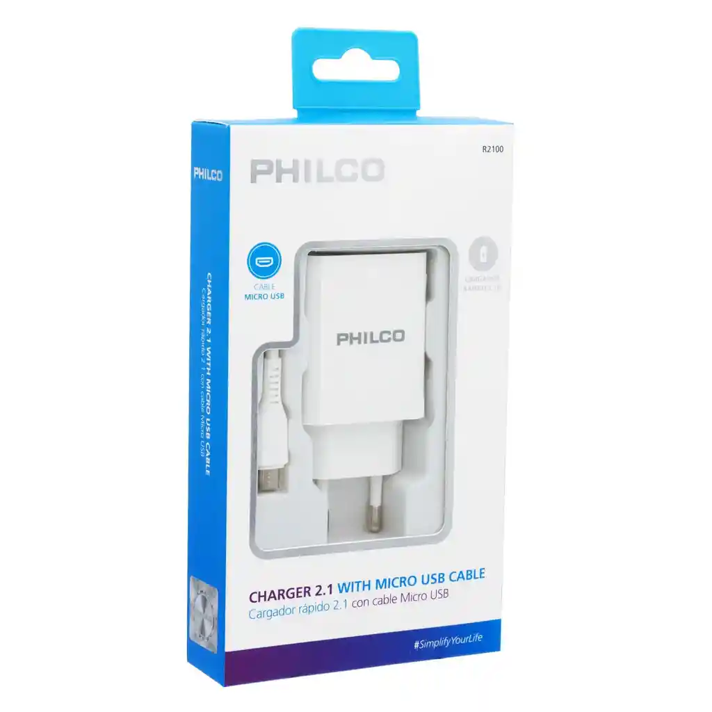 Cargador Philco De Pared R2100 Con Cable Micro Usb 2.1a