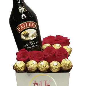 Box Cuadrado Rosas Y Bombones Con Baileys