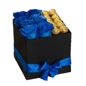 Box Cuadrado De 8 Rosas Azules Y Bombones