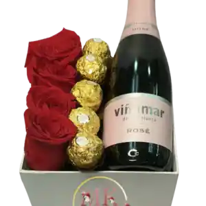 Box Cuadrado 4 Rosas, Bombones Y Espumante Rose 375cc