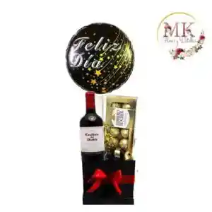 Box Cuadrado De Vino, Bombones Ferrero Rocher Y Globo