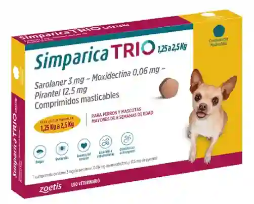 Zoetis - Simparica Trio - Perros De 1.25 A 2.5 Kg