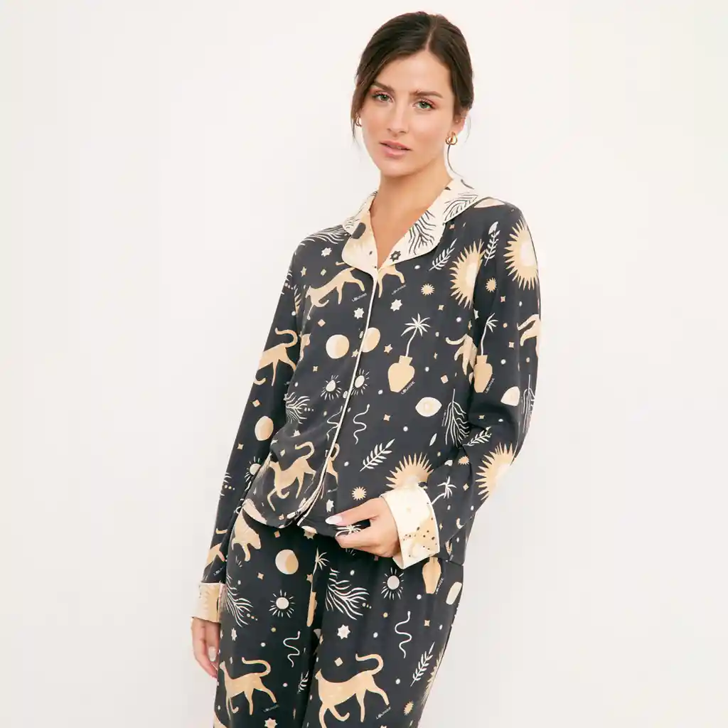 Set Pijama Mujer Largo Mystic Tiger Xl Gris