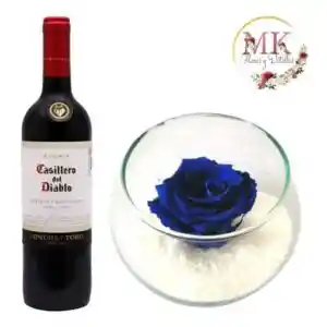 Rosa Preservada Azul Y Vino