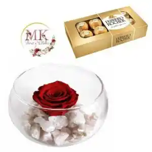 Rosa Preservada Y Bombones Ferrero Rocher 100grs