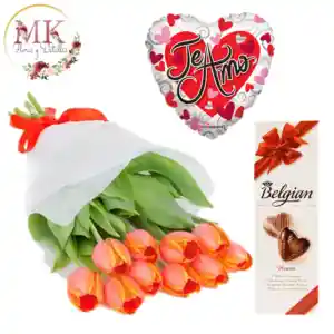 Ramo De 10 Tulipanes, Bombones Belgian Y Globo