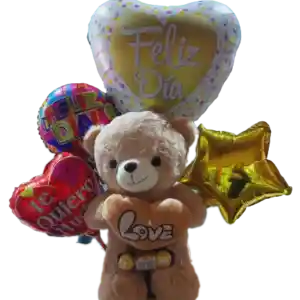 Base Con Peluche 35cm, Bombones Ferrero Rocher 37.5grs Y Globos