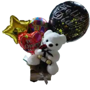 Base Con Peluche 30cm, Bombones Ferrero Rocher 37.5grs Y Globos