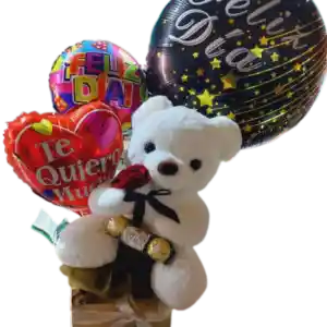 Base Con Peluche 30cm, Bombones Ferrero Rocher 37.5grs Y Globos