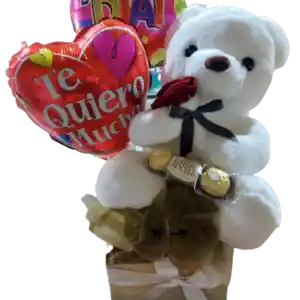 Base Con Peluche 30cm, Bombones Ferrero Rocher 37.5grs Y Globos