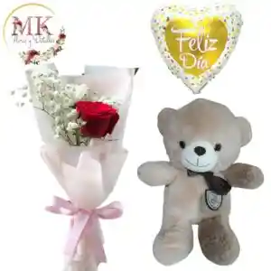 Rosa Decorada, Peluche 30cm Y Globo