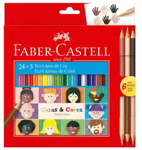 Caja 24 Colores + 3 Ecolapices De Colores Caras Y Cores Faber-castell
