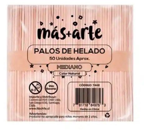 Palos De Helado Natural 50 Pcs. Mas+arte