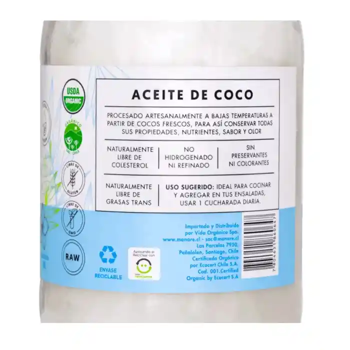 Aceite De Coco Orgánico 1 Lt