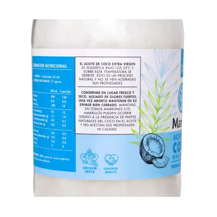 Aceite De Coco Orgánico 1 Lt