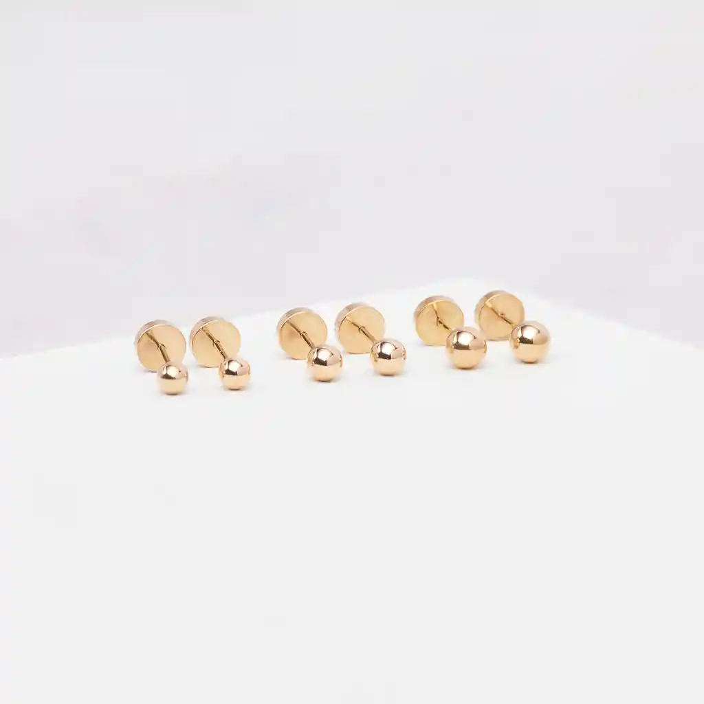 Aros Abridores De Oro 18 K, Bolitas 4 Mm,linea Stem