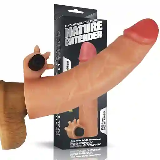 Funda Extensora De Pene Con Vibrador De Clitoris Nature Premium 19x4,5 Cm