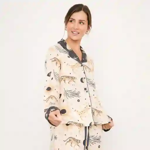 Set Pijama Mujer Largo Mystic Tiger Xs Beige