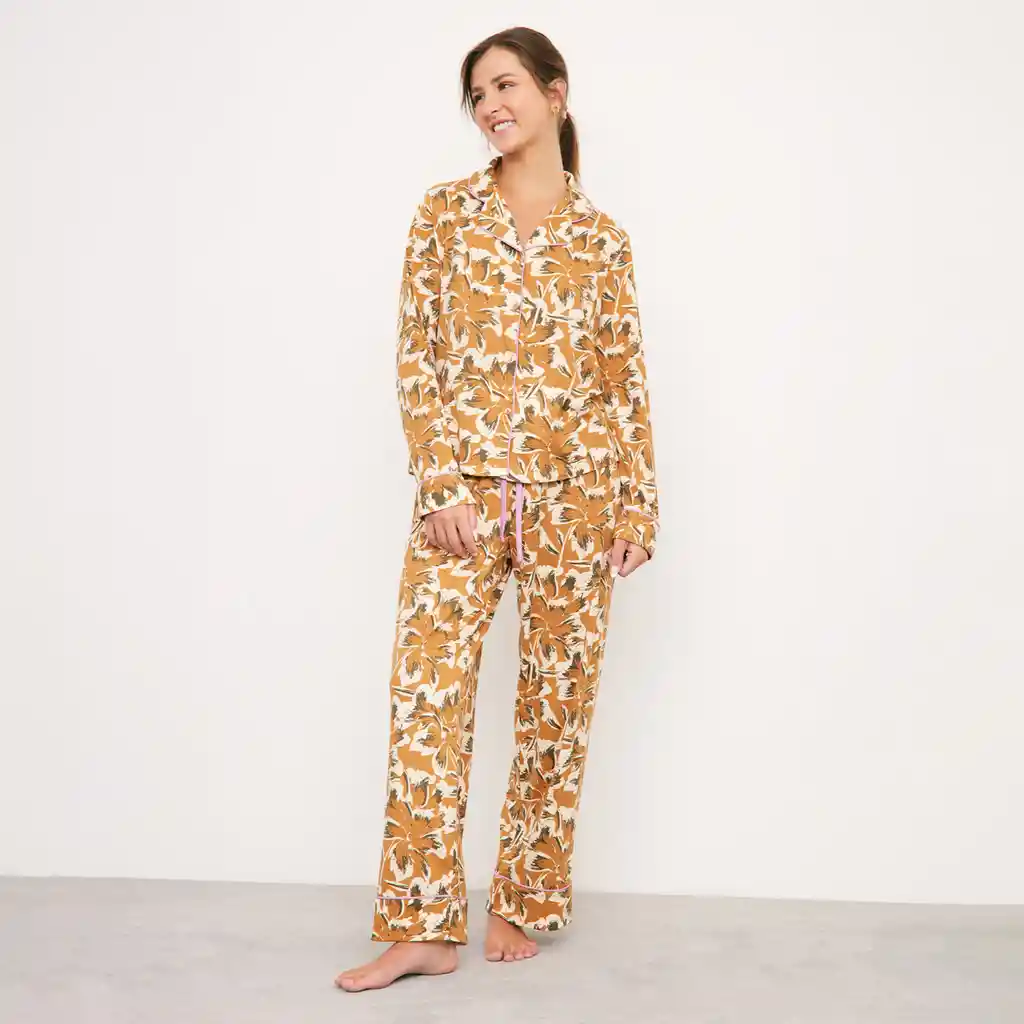 Set Pijama Mujer Largo Mustard Gardens Xs Terracota