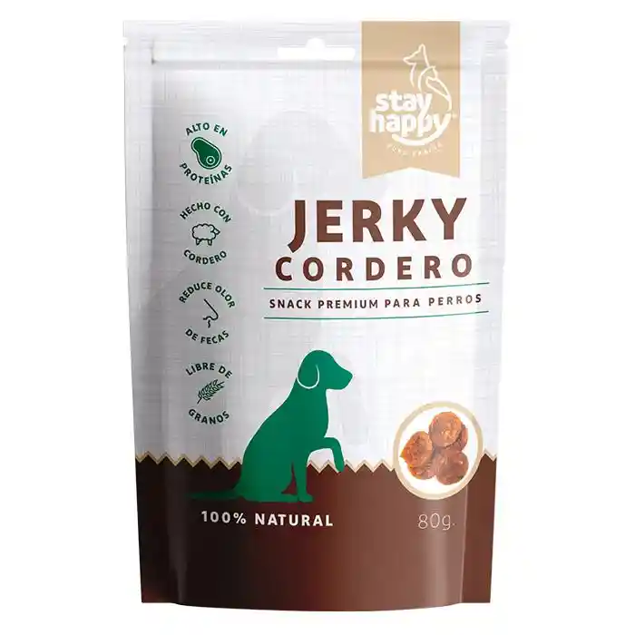 Stay Happy - Jerky Cordero Snack Premium Para Perros 80 Grs